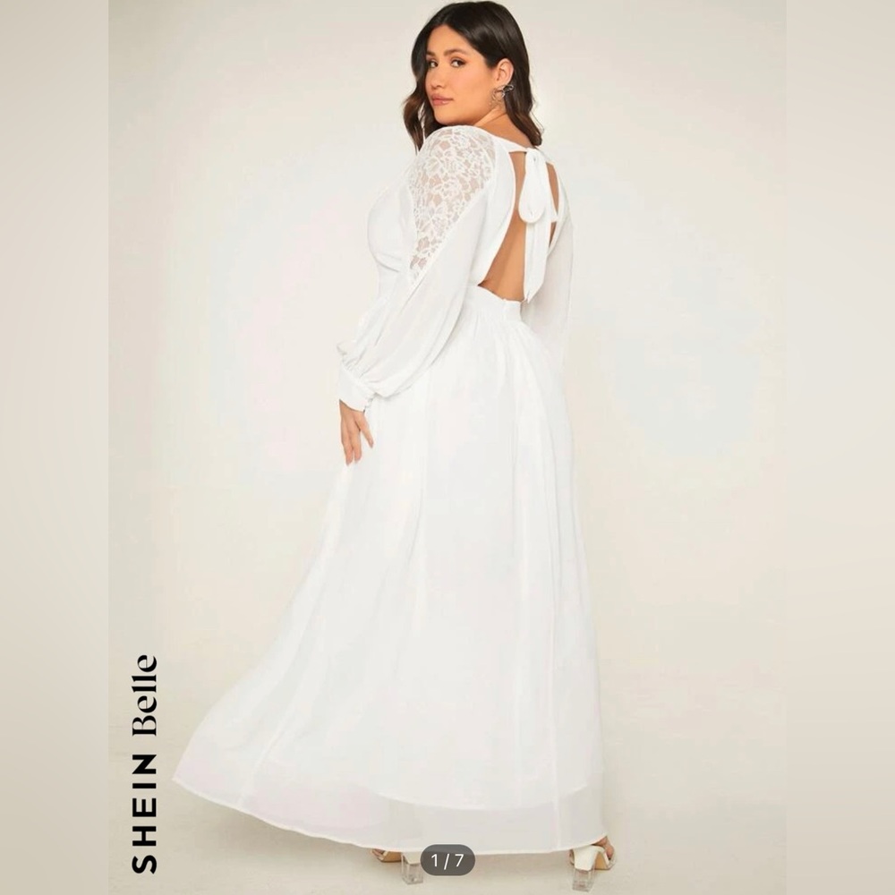 NEW SHEIN BELLE PLUS LACE PANEL TIE BACKLESS WEDDING DRESS